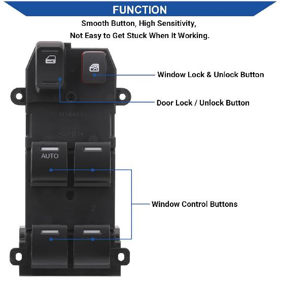 Obaee Master Window Switch Power Control Button Front Left Driver Side Compatible With 2007 2008 2009 2010 2011 Honda CR-V Replacement OEM