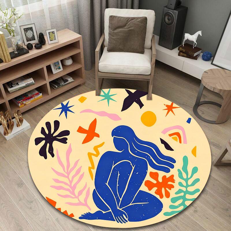 Eclectic Round Pop Art Multicolor Accent Rug, Non-Slip Floor Mat for Bathroom