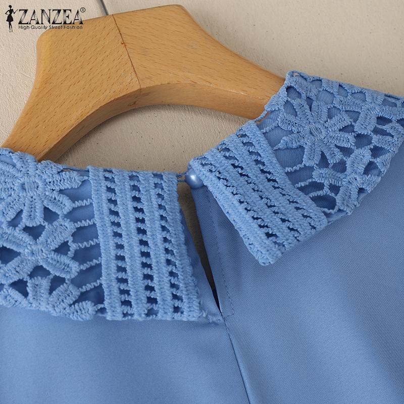 ZANZEA Womens Summer Casual 3/4 Sleeve Patchwork Embroidered Lace Blouse