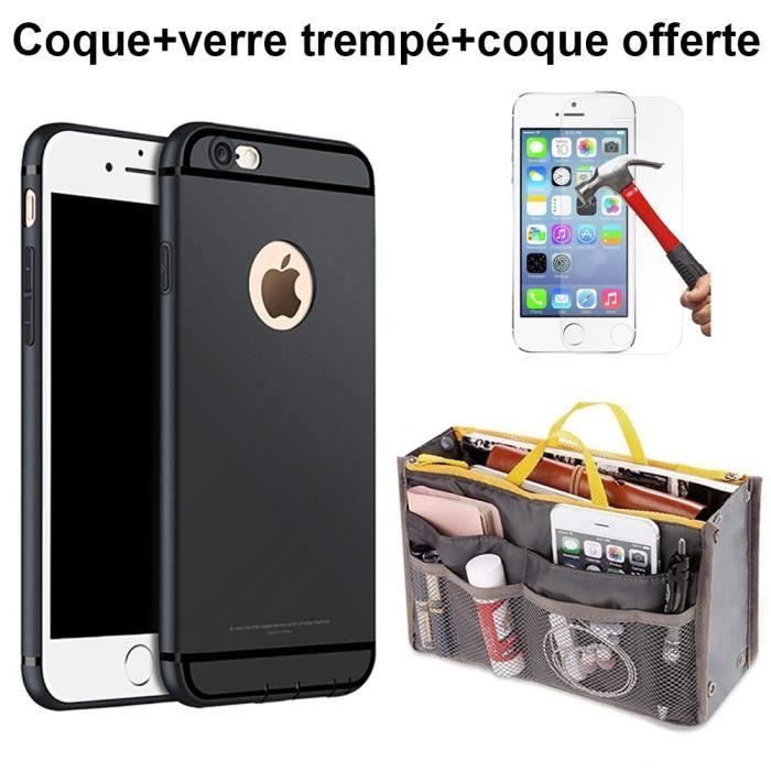 Pack - Coque Silicone - iPhone 8 - Noir - Verre Trempé - Sac Offert