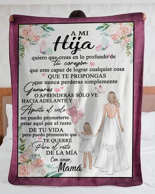 MI HIJA CON AMOR MAMA| Comfortable High-quality Fleece Sherpa Woven Blanket