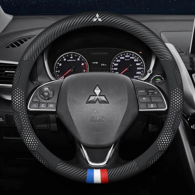 For Mitsubishi Outlander Pajero Asx Colt Lancer Evolution X L200 Triton RALLIART Car Anti-Slip Carbon Fiber Steering Wheel Cover AV2
