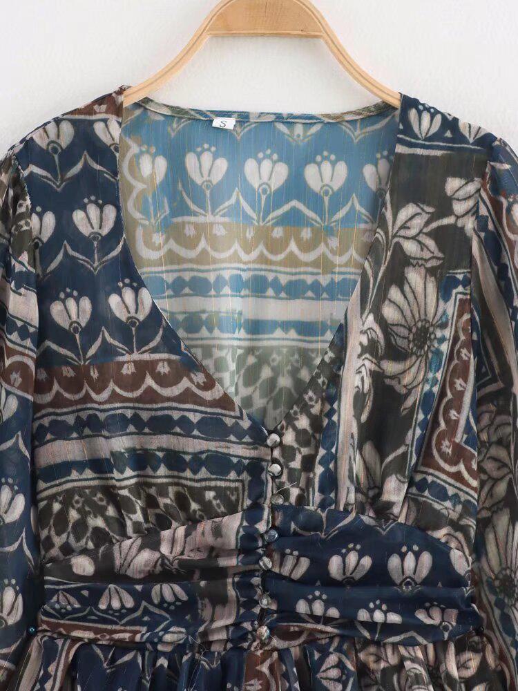 Women's Spring 2025 Metallic Thread Print Mini Dress - European & American Style