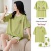 Korean Style Women's Cartoon Pajamas Set with Built-in Bra - Short-Sleeved, Loose, Plus Size, Summer Homewear