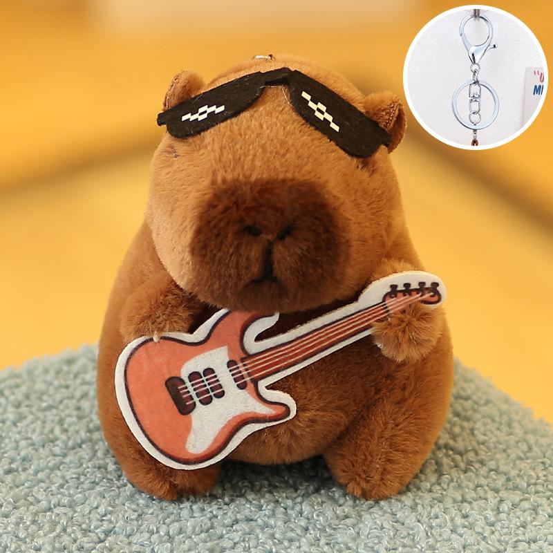 Guitar Kapibala Plush Toy Cartoon Capybara Pendant Soft Stuffed Doll Keychain Car Key Ring Backpack Bag Decor