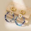 Modern Flower Geometric Circle Earrings Trendy Blue Alloy Accessories Womens
