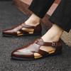 Summer Rome Luxury Designer New Men's Black Brown Gladiators Breathable Leather Casual Shoes Beach Sandals Outdoor Slippers