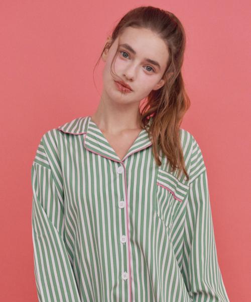 [OFF HOUR] Minty Stripe Long-Sleeve Pajama Set (2-Piece) [Shipped from Korea] 100% Authentic