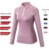 Women's Quick-Dry Long Sleeve Bodycon Sports Yoga Top with Half-Zip and Stand-Up Collar.