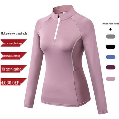 Γυναικείο Αθλητικό Τοπ Γιόγκα Bodycon Μακρυμάνικο, Γρήγορου Στεγνώματος, με Μισό Φερμουάρ και Όρθιο Γιακά.