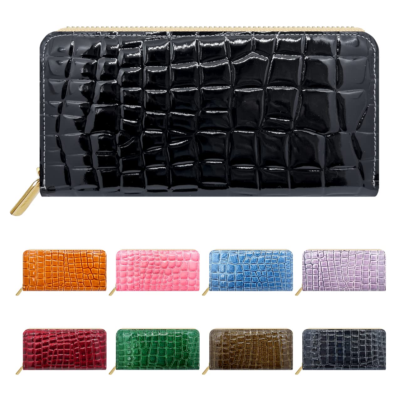 

Genuine Leather Round Wallet with Zipper Long Card Coin Cowhide Beautiful Crocodile Black [leo&aoi] closure, Wallet, Slots, Purse, Leather, Leather, чорний