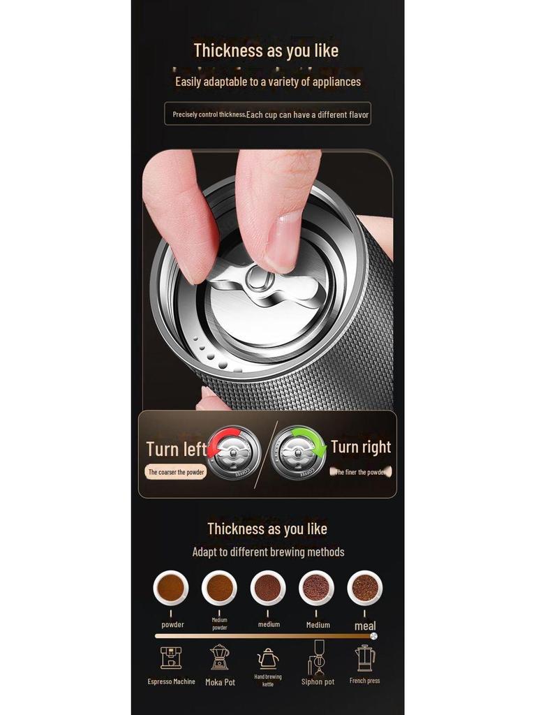 CNC Manual Coffee Grinder with Aluminum Shell & 420 Stainless Steel Conical Blade