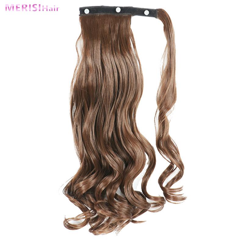 MERISIHAIR Pakk rundt på syntetisk hårstykke Langbølget klips i hestehale Ren farge hårforlengelser Ekte naturlig 22 tommer hestehale