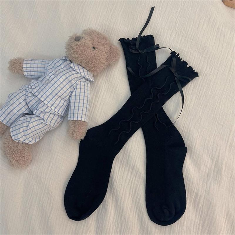 Bowknot Boot Socks Sweet Ruffled Crew Socks Japanese Cute Middle Tube Socks