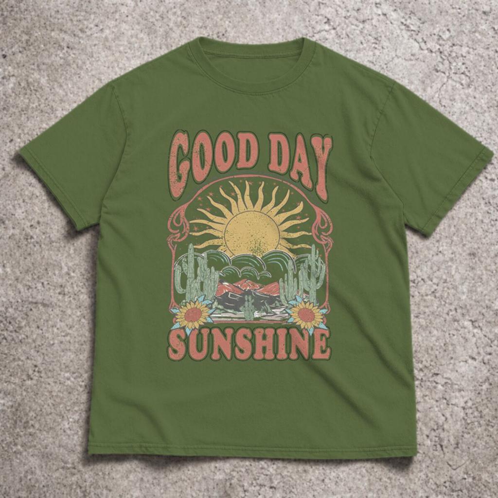 Summer Unisexs Unisexs Good Day Sunshine Tshirt Vintage Western Cactus Sunflower Print T Shirts Streetwear Design Unisex Clothes