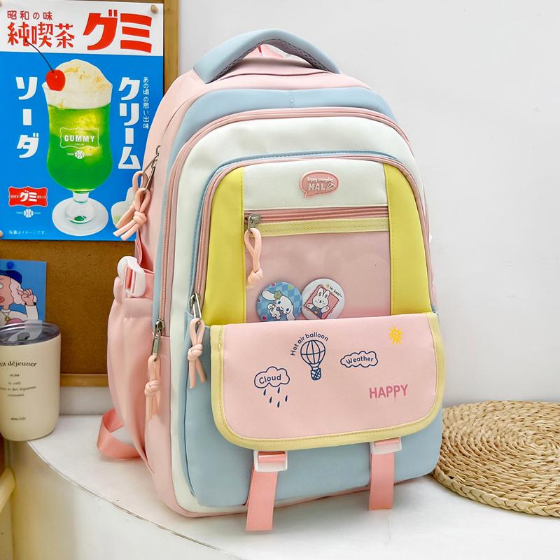 Contrast Color Women Large Capacity Backpack Student School Bag