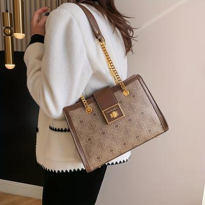 Borsa a catena quadrata retrò classica, borsa a mano con chiusura a scatto per donna, borsa da pendolare alla moda