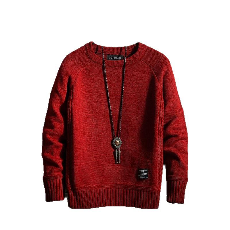 Men's Retro Korean Style Knit Pullover: Warm, Thickened, Round Neck, Long Sleeve for Autumn and Winter.