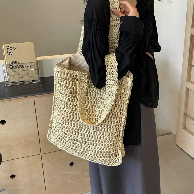 New Hollow Shoulder Straw Bag Large Capacity Tote Bag Versatile Handwoven Bag Women's Travel Beach Women's Bag