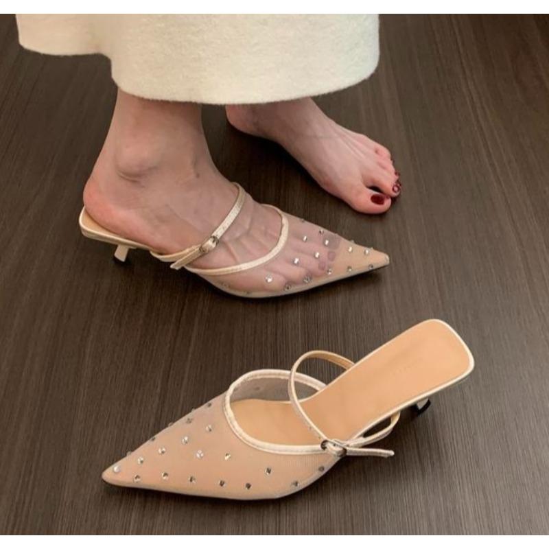 Fashion Women's Pointed High-Heel Sandals Pointed Closed Toe Slip on Dress Shoes with Buckles for Women Girls Going Beach Side Wear