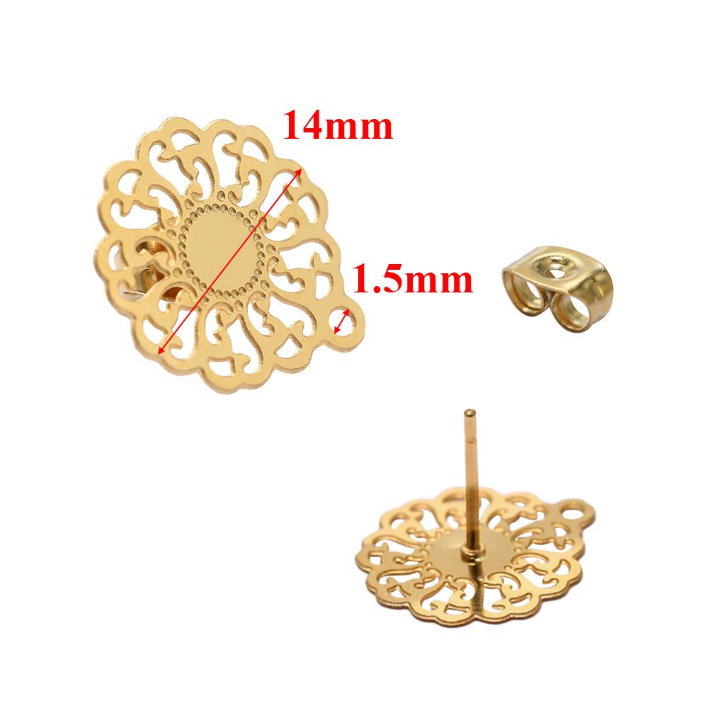 10pcs 304 Stainless Steel Hollow Flower Studs for DIY Drop Earrings Post Findings Jewelry Making Dangle Charms Connectors