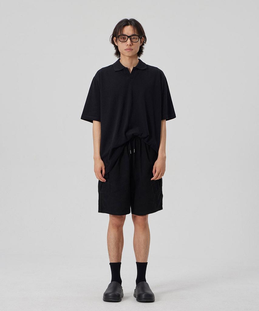MAKEITTO 6 Pockets Semi Wide Cargo Half Pants_Black