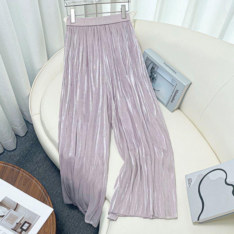 

Women’s Purple Pearlescent Draped Wide-Leg Culottes, Summer Glazed Gauze, Lightweight Nine-Point Pants S Recommended 80-95 jin