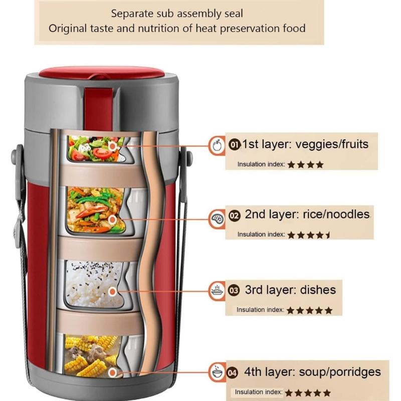 Insulated 304 Stainless Steel Food Jar 2.9L Includes Cutlery Set Practical Leak Proof Lunch Box with Carrying Bag