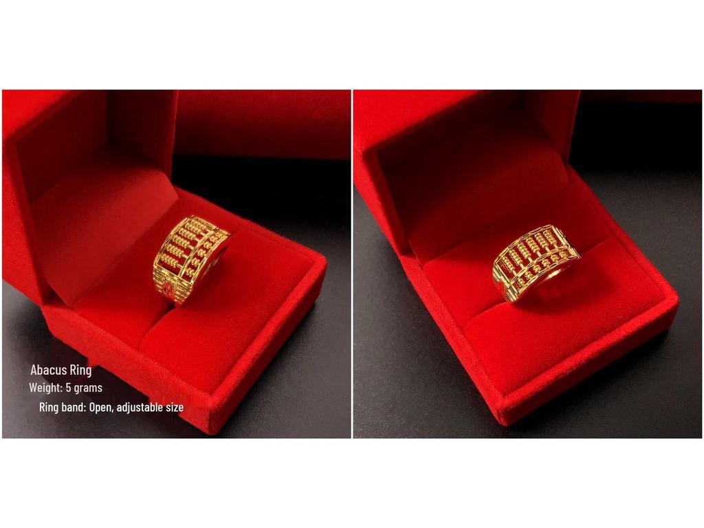 Men's Adjustable Gold Plated Abacus Ring with Dragon Design
