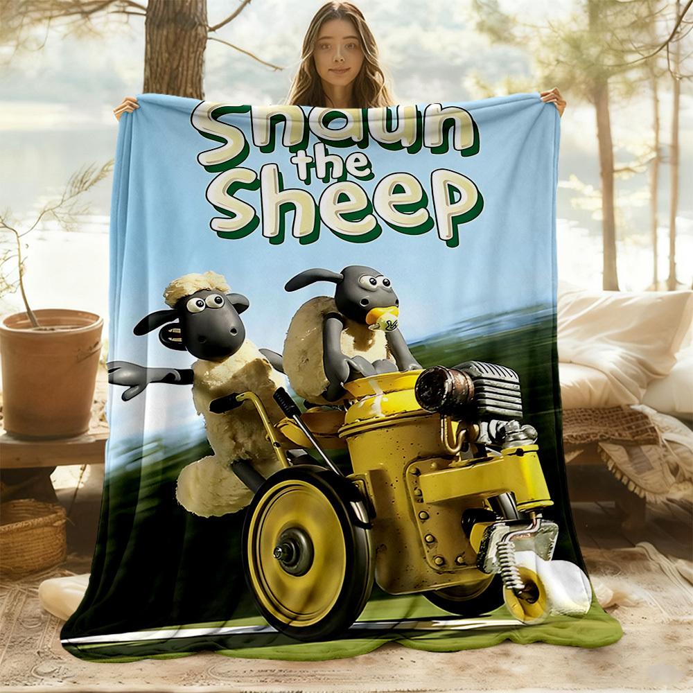1pc Sheep Shaun Outdoor Blanket Lightweight Flannel, Soft & Warm, All-Season Use for Sofa, Outdoor, Camping, Living Room035