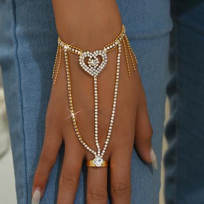1PC Women's Fashionable Trend Inlaid Rhinestone Peach Heart Tassel Bracelet, Suitable for Banquets, Parties, and Holiday Gifts