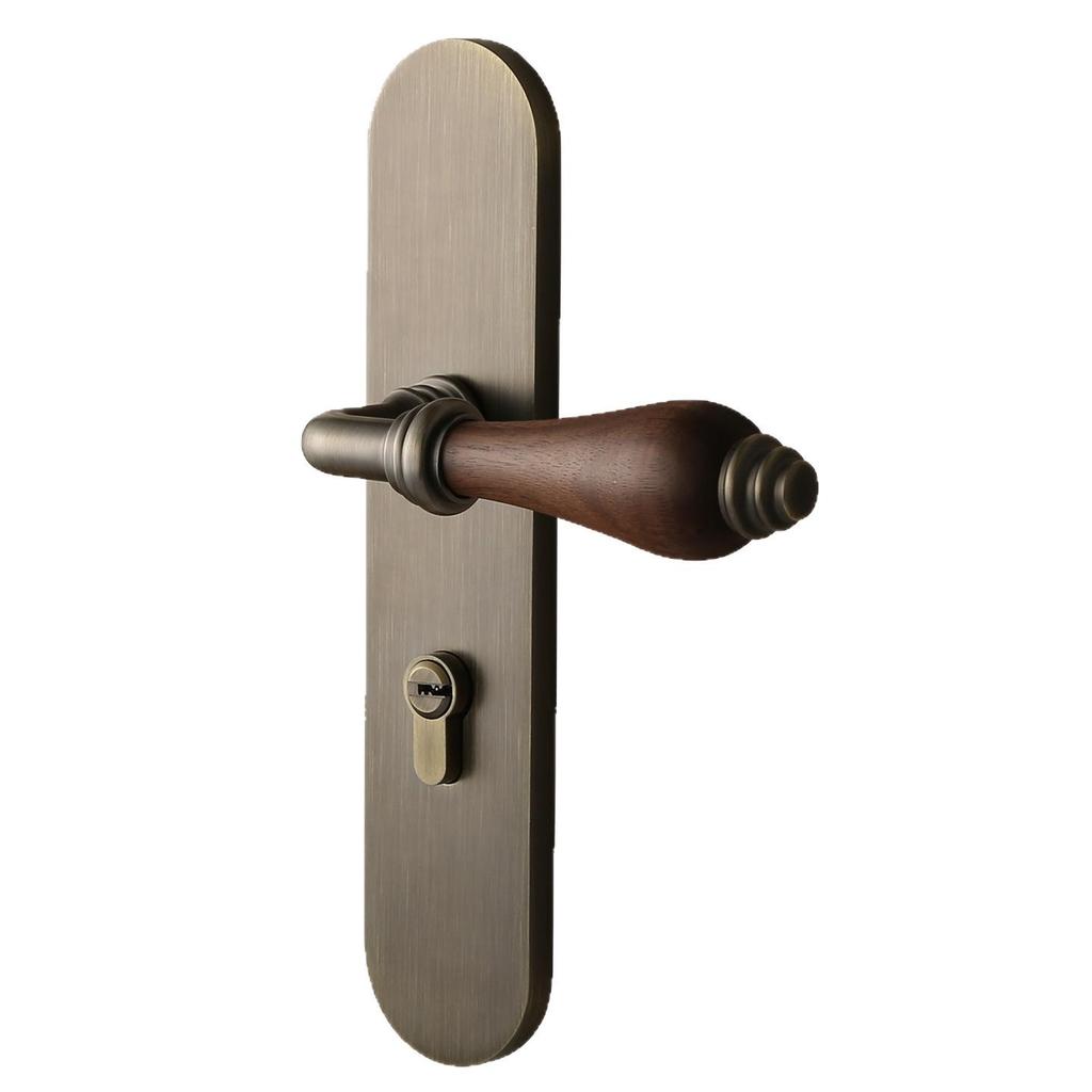 Mid-Century Silent Magnetic Bronze Door Handle with Lock for Indoor Wooden Bedroom Doors