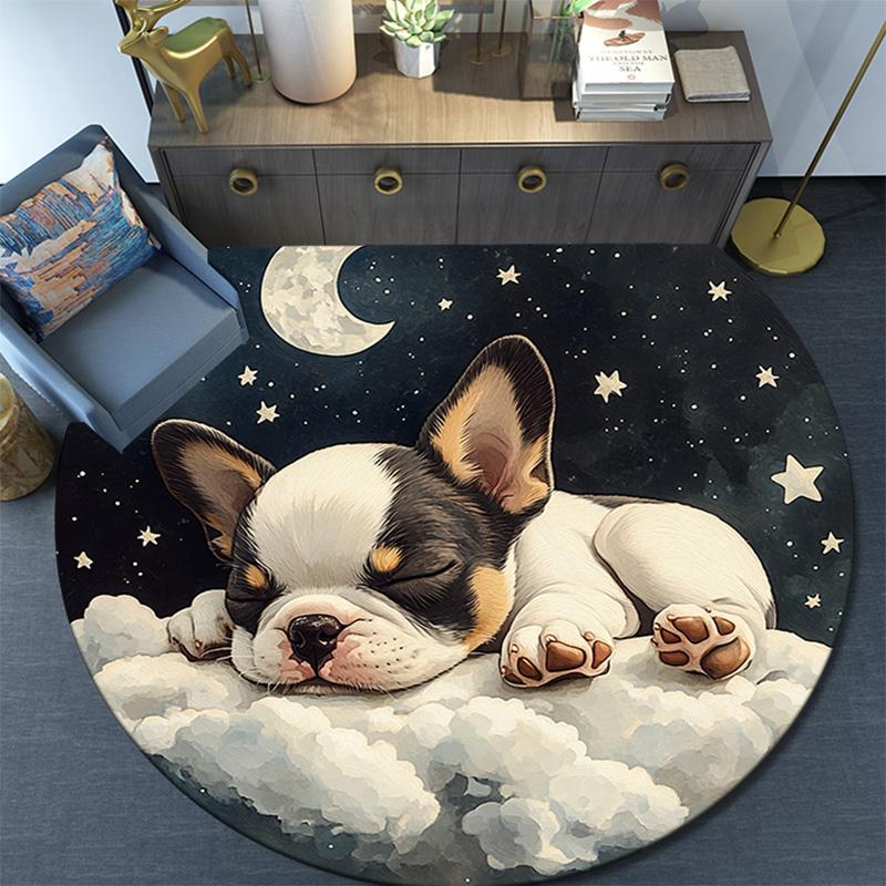 Sleeping French Bulldog Round Area Rug,Carpet Rug for Living Room Bedroom Sofa Playroom Decor,Non-slip Floor Mat