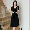 Xiaoxiangfeng Fake Two-piece V-neck Dress Women's Summer New Thin Women's Clothing Covering Meat Small Black Skirt