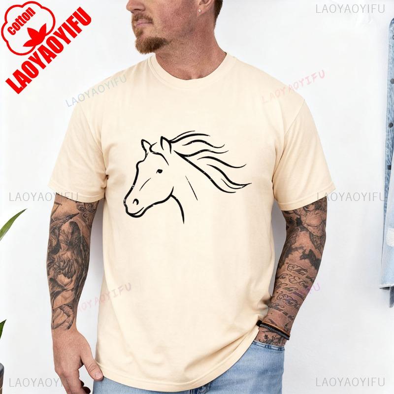 Minimal Horse Head Animal Riding Equestrian Men Women Gift Unisex Cotton TShirt Crew Neck Short Sleeve Casual Fashion Soft Tees