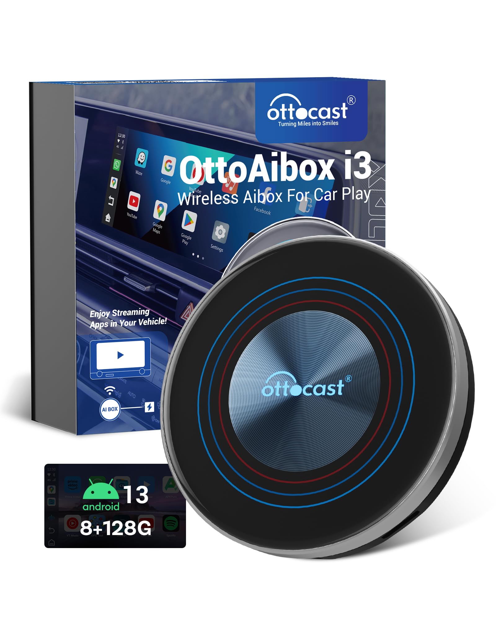 

OTTOCAST OttoAibox i3 CarPlay AI Box for BMW Wireless GPS Voice Compatible with BMW OEM Technical Standards Approved (Android 13, 8GB+128GB)