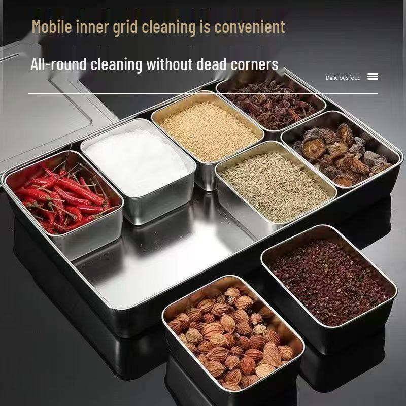 Stainless Steel Multi-Compartment Seasoning and Toppings Box for Commercial Use