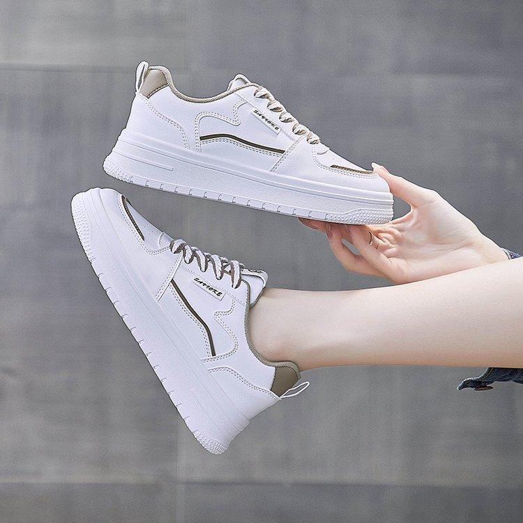 2025 spring and summer new little white shoes women's sports ins trendy thick-soled contrasting color lace-up casual shallow mouth board shoes women