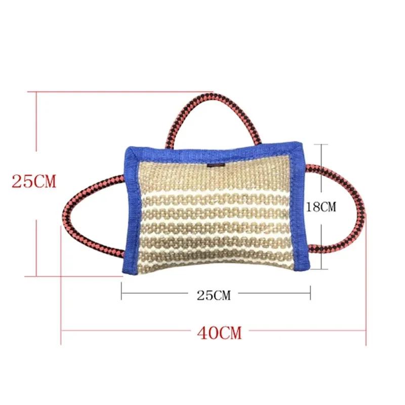 Durable Small Dog Training Bite Tug Toy Linen Bite Pillow Puppy Interactive Pet Toy with 3 Handles Pet Supplies