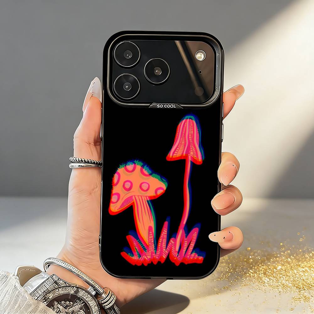 P-Psychedelic C-Colored M-Mushroom Phone Case For iPhone17,16,15,14,13,12,11,Pro,MAX Gray Matte Silicone Black Cover