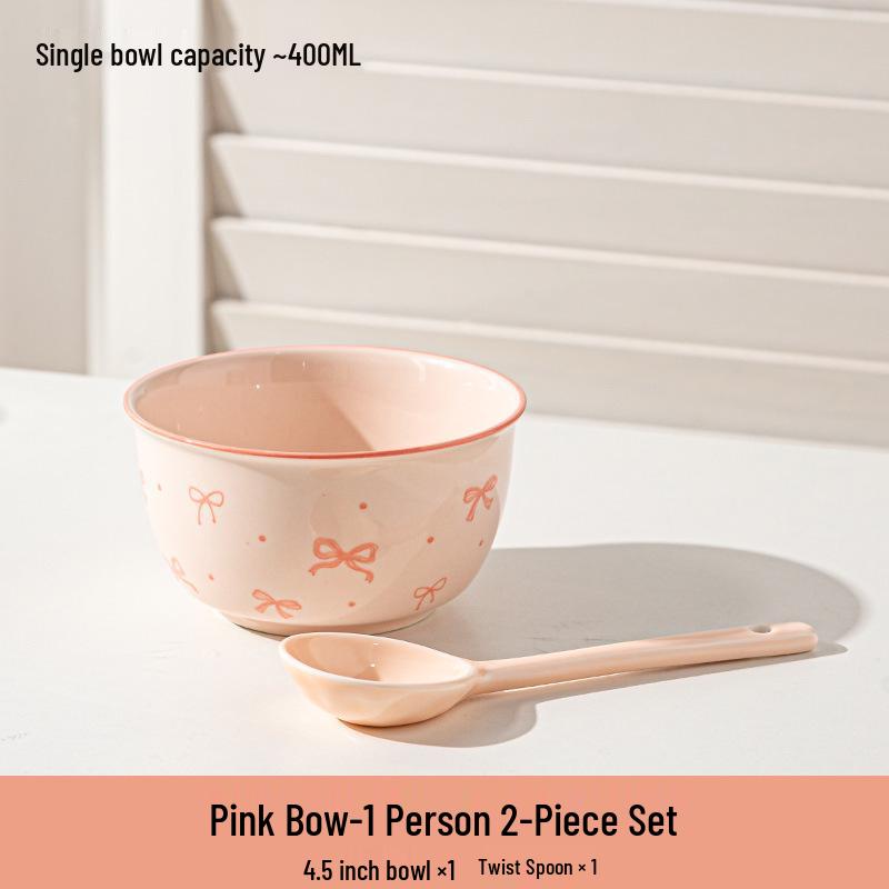 Bowl with Bowknot Ceramic Rice Bowl & Plate Set: Stylish Tableware