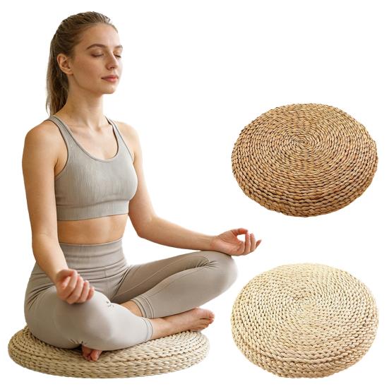 Handgefertigtes Stroh-Sitzkissen Japanischer Stil Handgewebtes Polsterkissen Rustikales Rundes Sitzkissen für Tatami Meditation Zen Yoga Übung