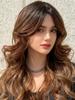 Gradient Brown Fashion Bangs Natural Curly Medium-Length Wig