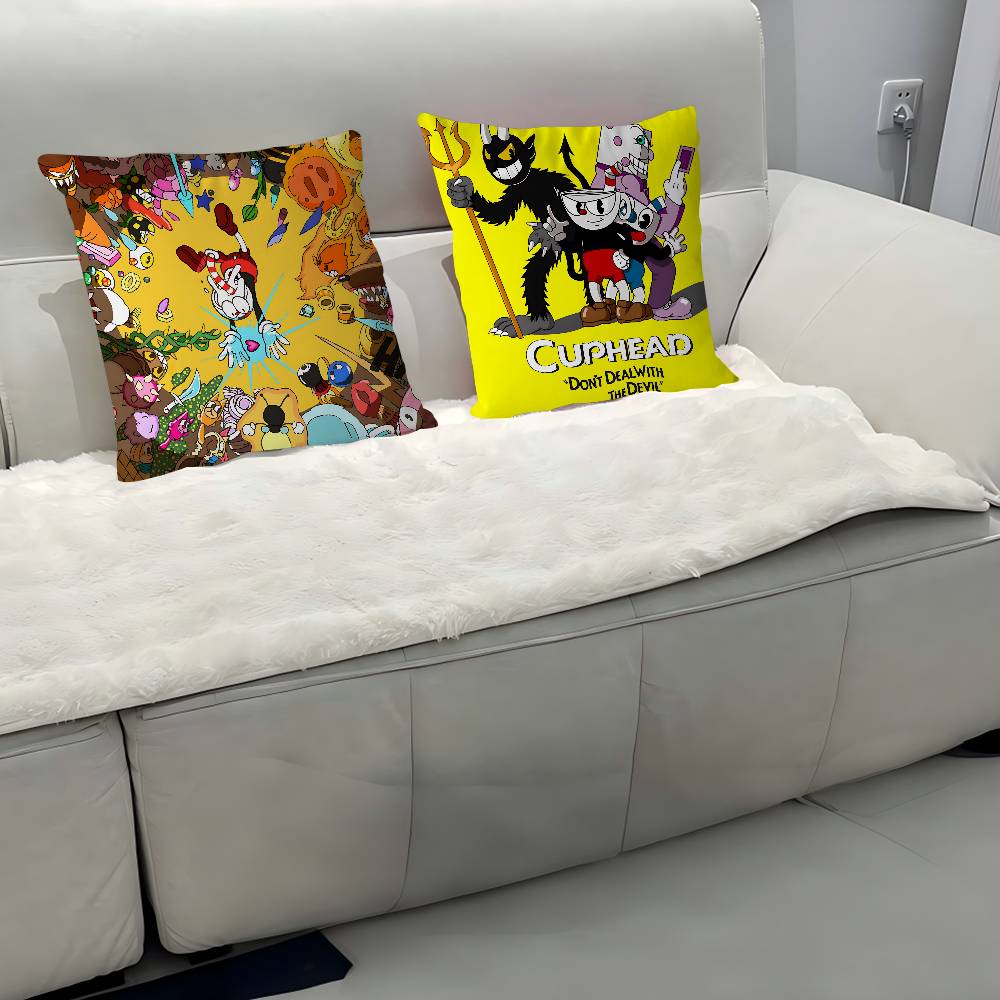 CUTE Cartoon C-Cuphead Pillow Case Removable Washable Cushion Cover – All-Season Soft Linen