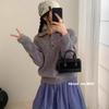 Women's Contrast Color Polo Collar Long-Sleeve Wool Knit Sweater - Loose Fit, Slimming Autumn Top