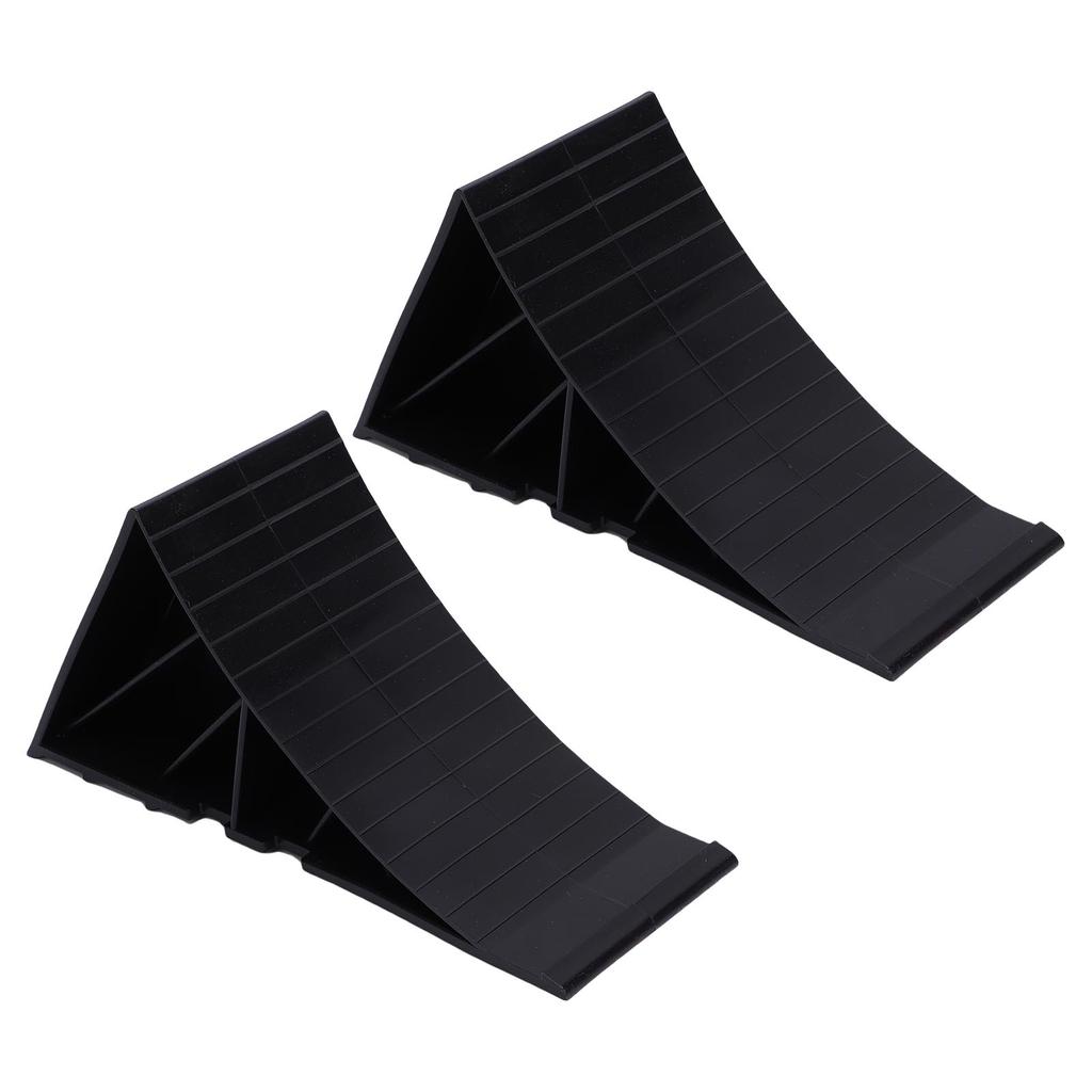 2PCS Heavy Duty Black Wheel Chock PE Anti Slip High Stability Tire Blocks for Car Travel Trailers RV Truck ATV