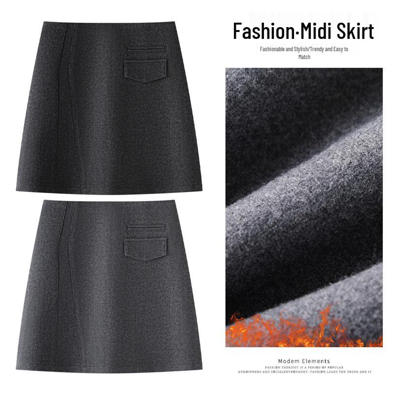 Women's Grey Wool Blend High-Waisted A-Line Skirt - Autumn/Winter 2025 Collection