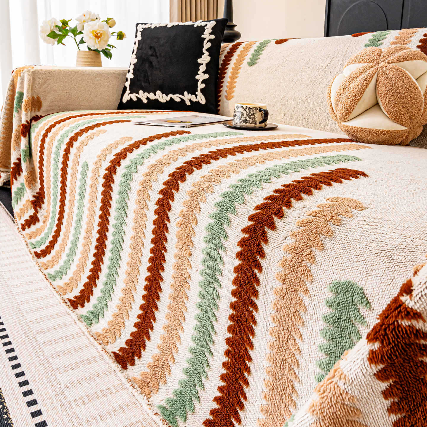 

Cream Style Plush Sofa Cover All Season Versatile New Sofa Towel One Piece Anti Cat Scratch Cover for Autumn and Winter 180*130cm