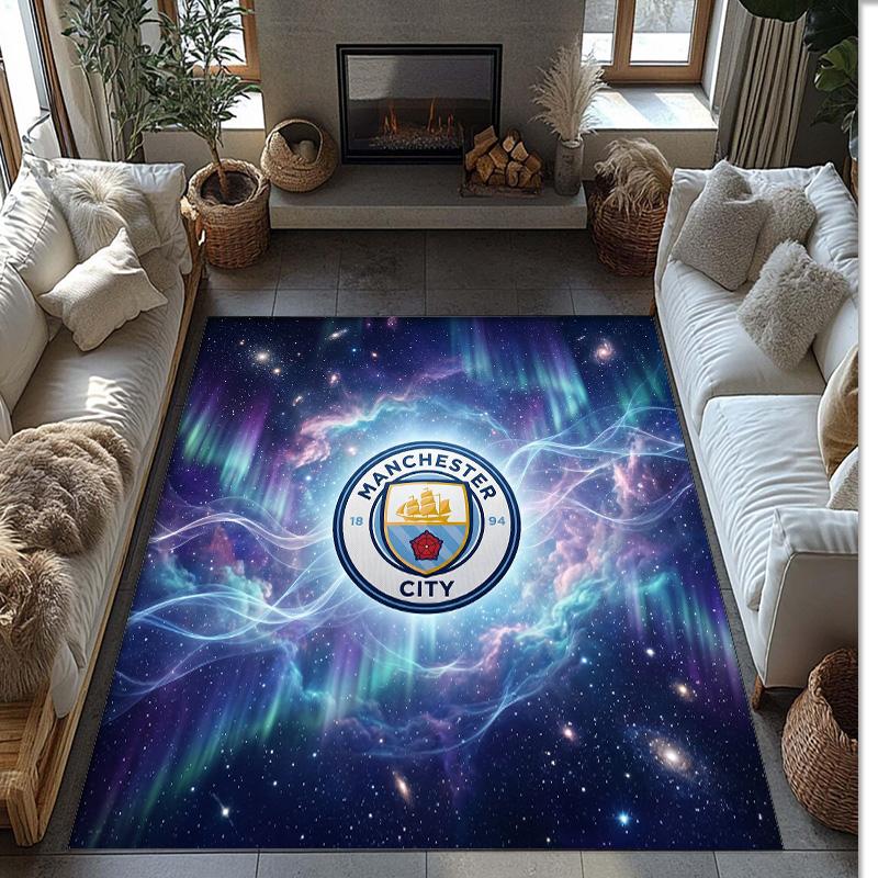 Manchester City Printed Flannel Area Rug Non Slip Soft Polyester Floor Carpet Indoor Decor Mat for Bedroom Living Room Sofa
