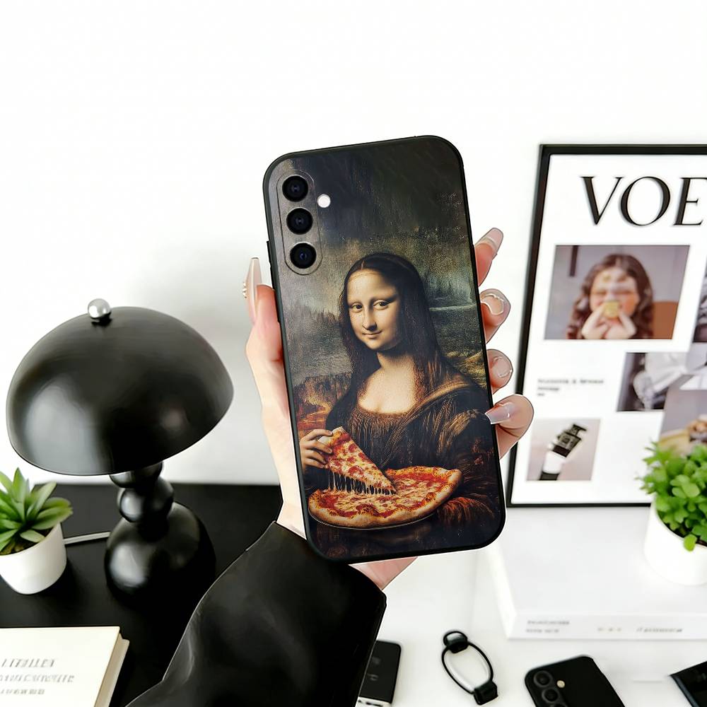 Humorous M-Mona L-Lisa Art Phone Case For Samsung Galaxy A73,A72,A71,A70,A53,A52,A51,Soft Silicone Black Cover